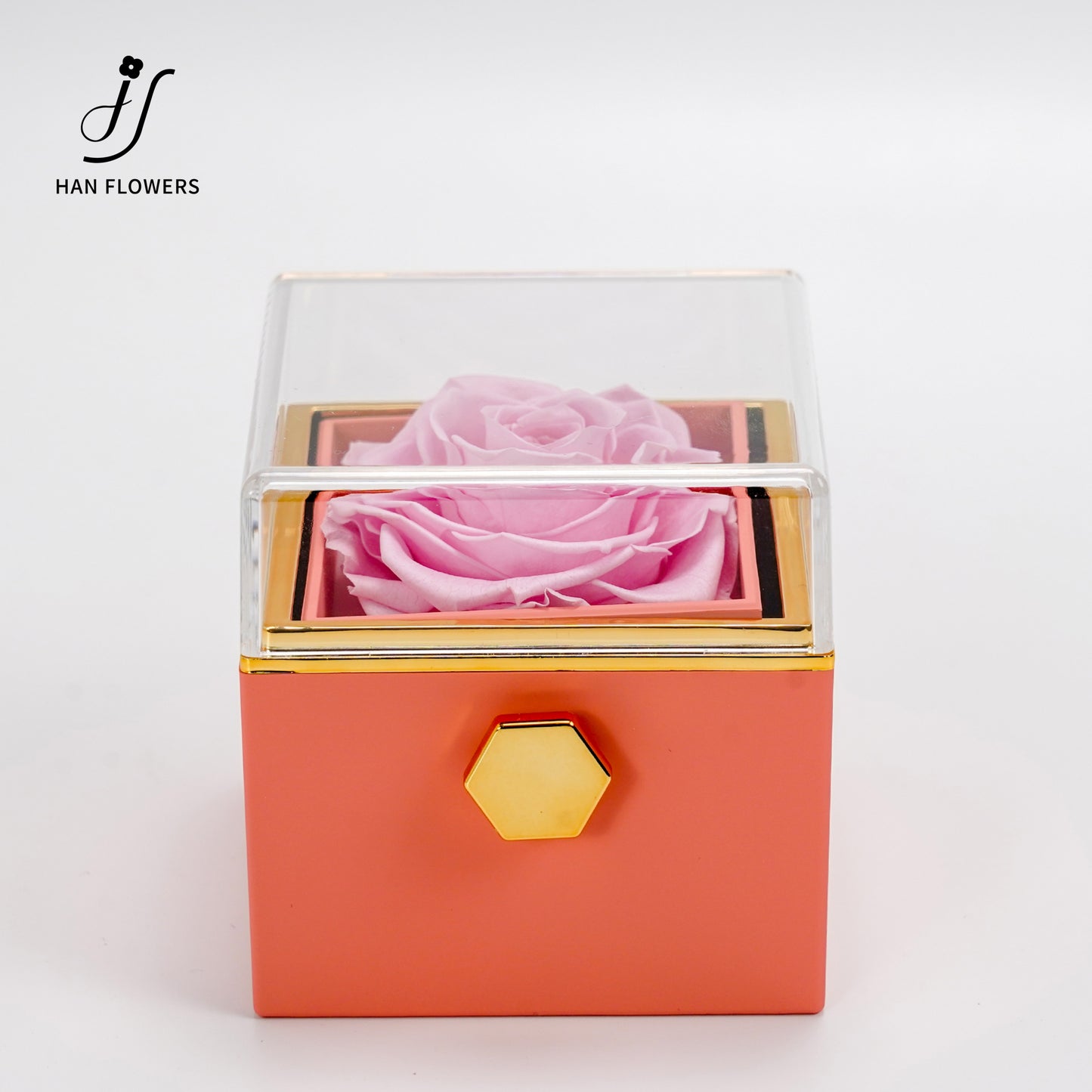Preserved Flower Rotating Square Jewelry Box