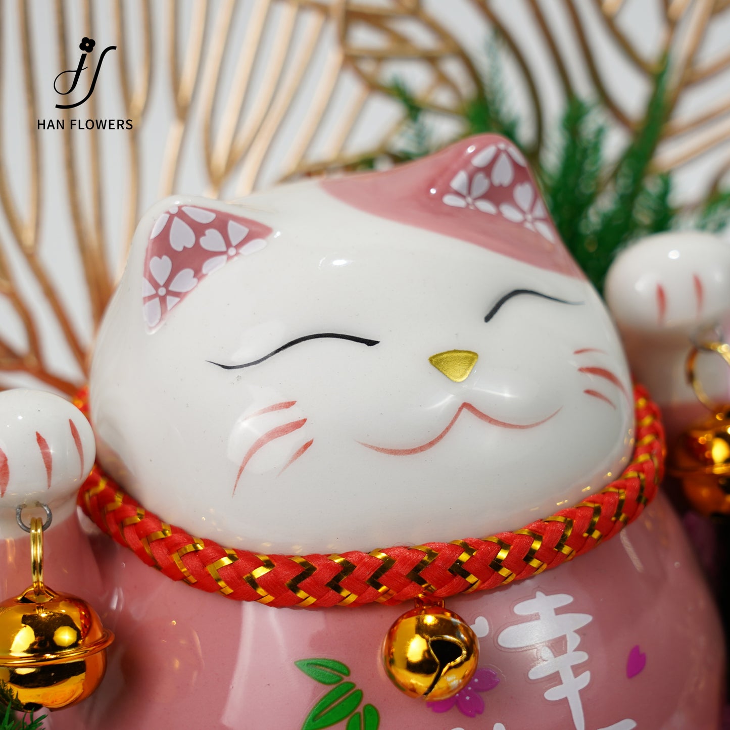 永生花 粉色招財貓