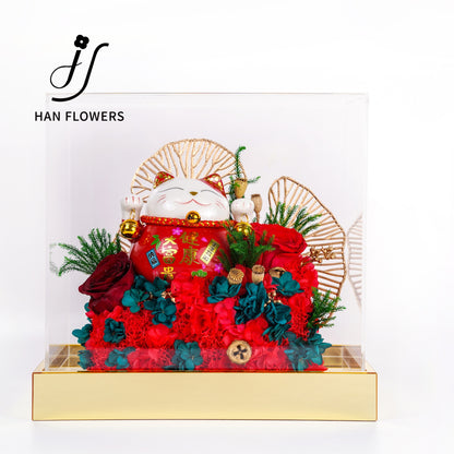 永生花 粉色招財貓