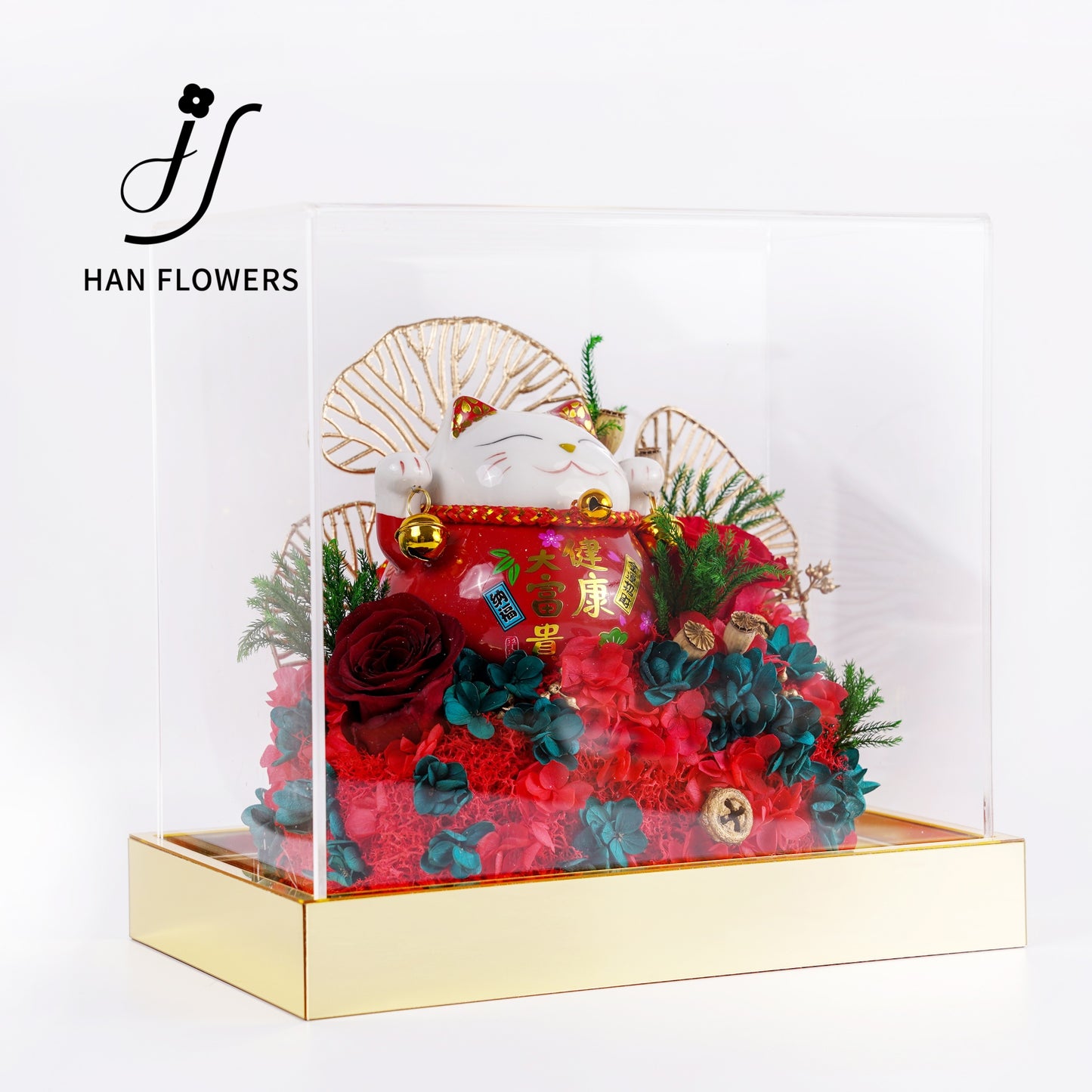 永生花 粉色招財貓