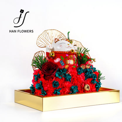 永生花 粉色招財貓