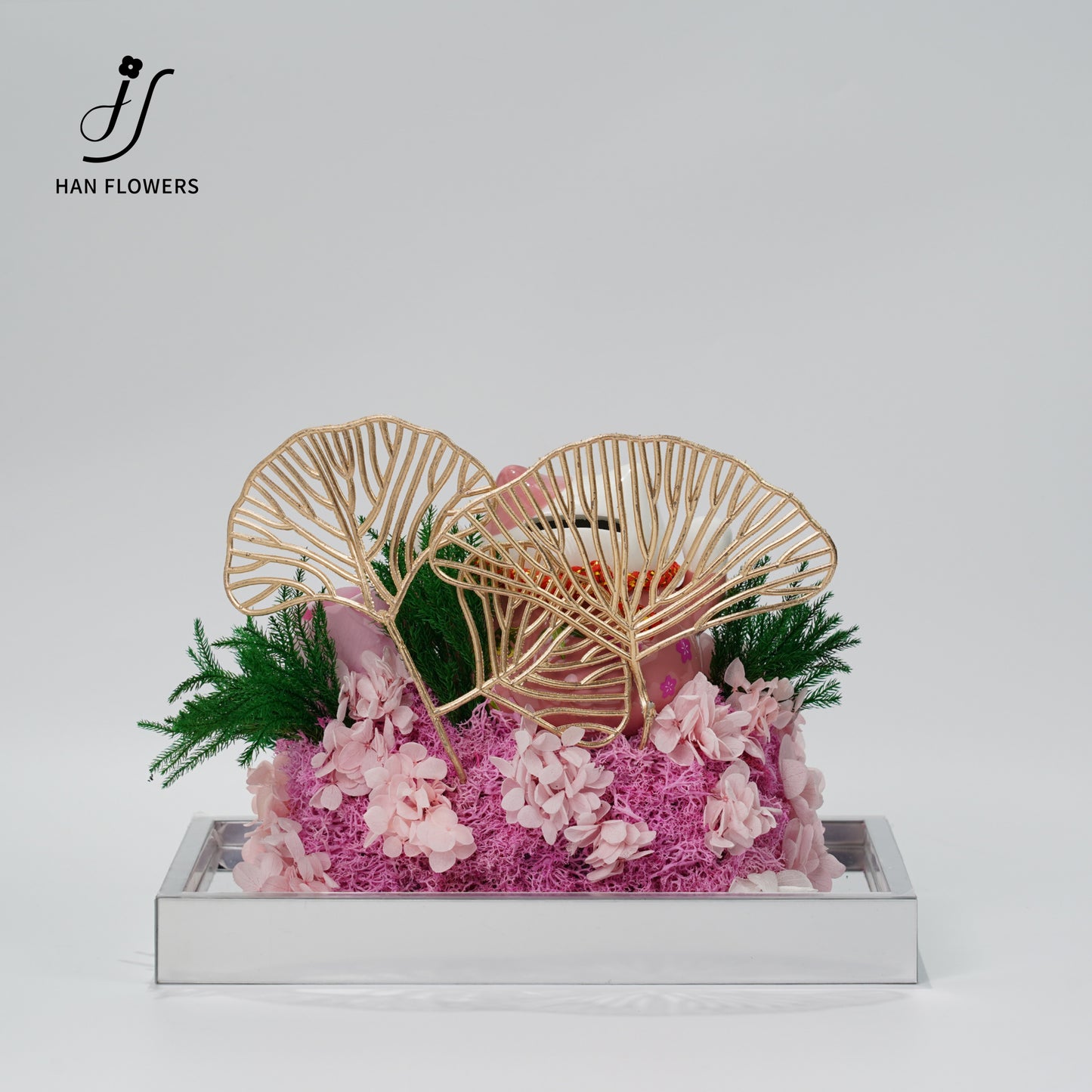 永生花 粉色招財貓