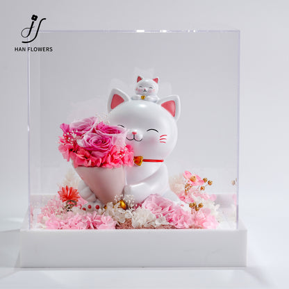 永生花 捧花招財貓