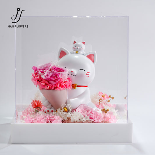 永生花 捧花招財貓