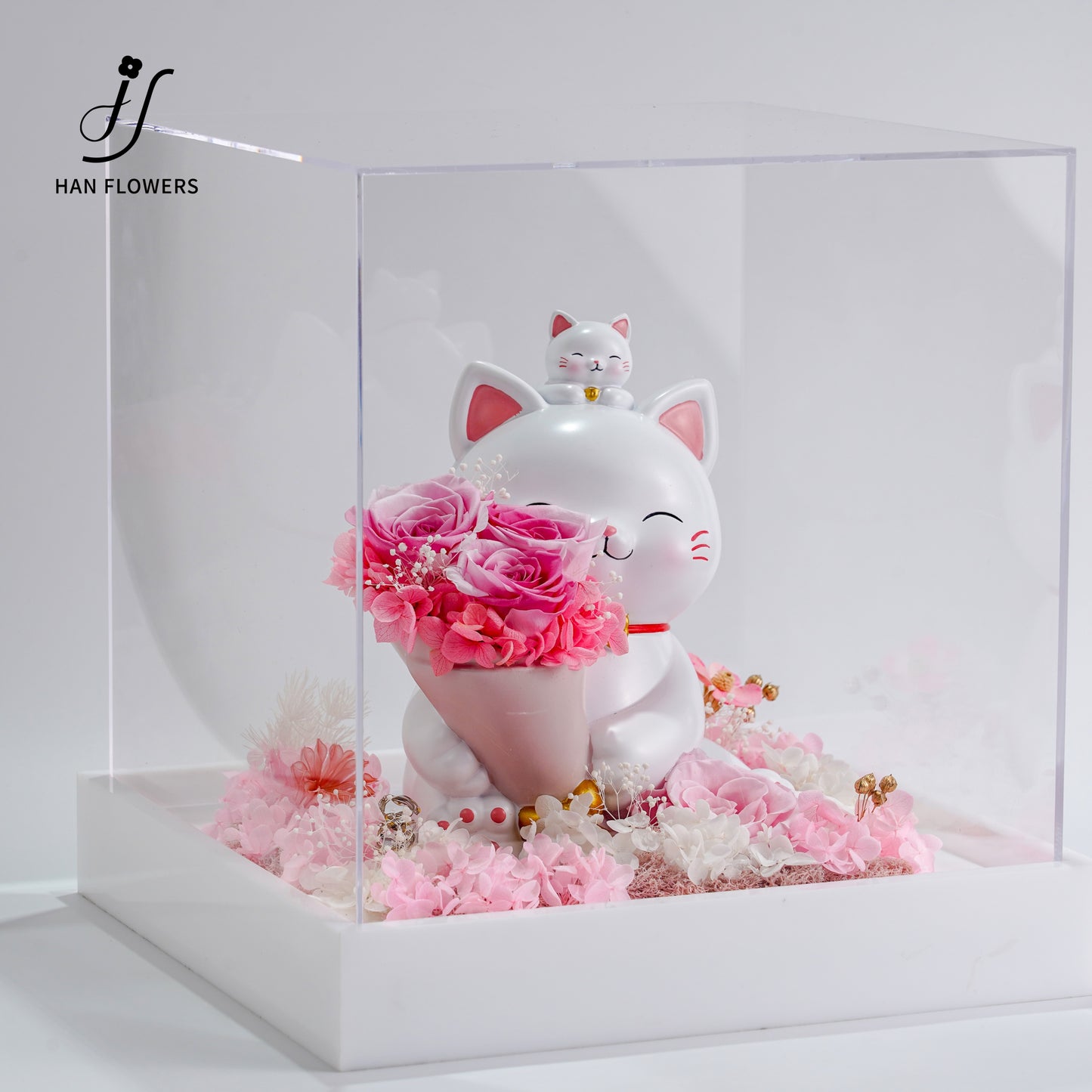 永生花 捧花招財貓