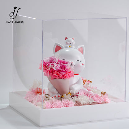 永生花 捧花招財貓