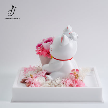 永生花 捧花招財貓