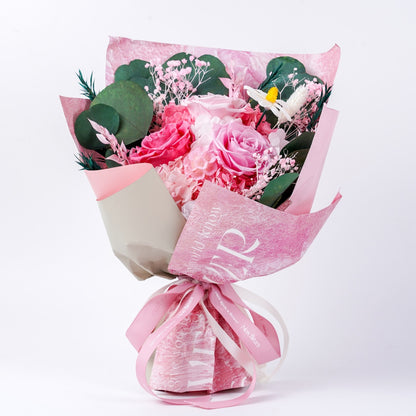 粉紅玫瑰花束 (Pale Petals) | 柔美漸層粉永生花束