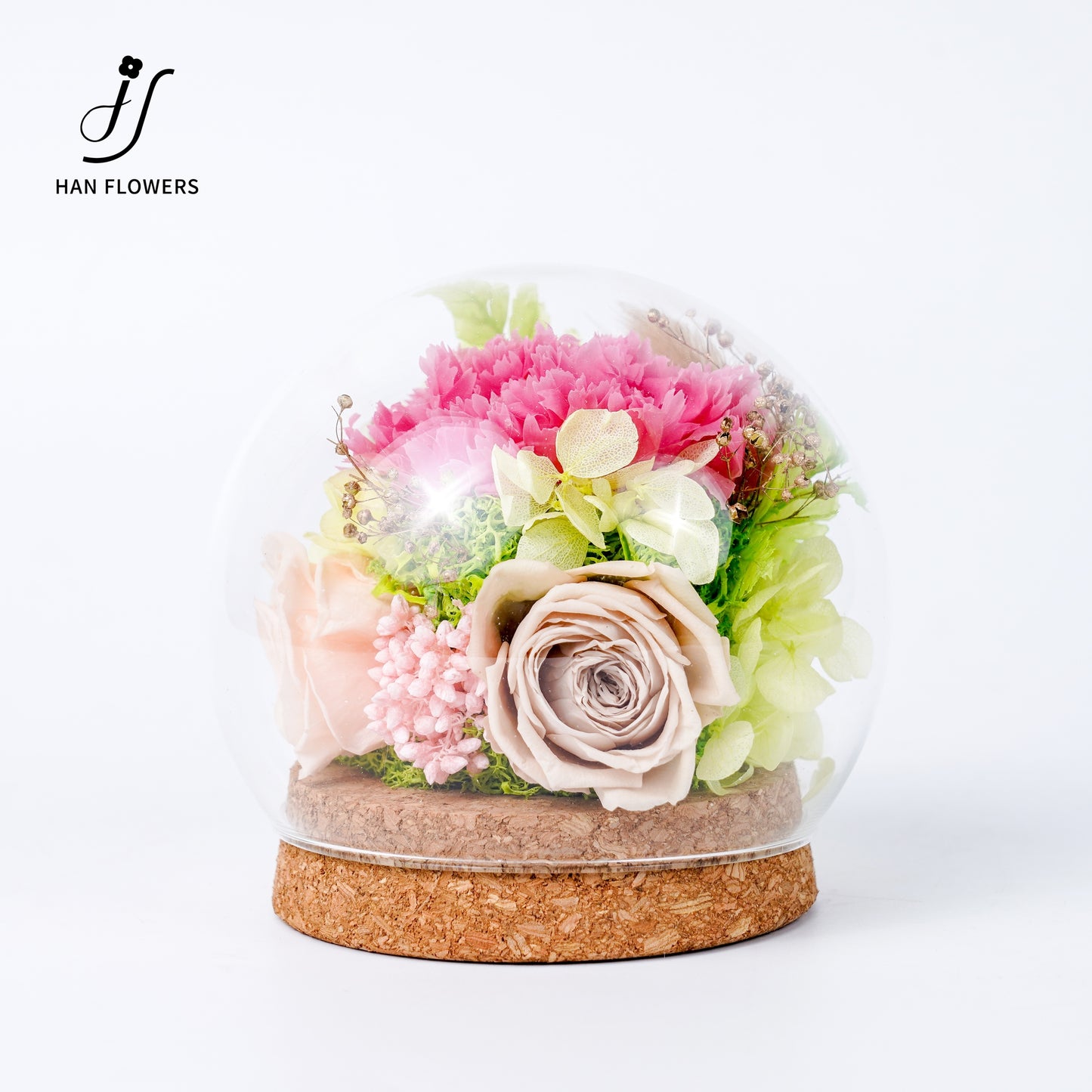 Forest Isle | Carnation & Rose Preserved Flower Glass Dome Display