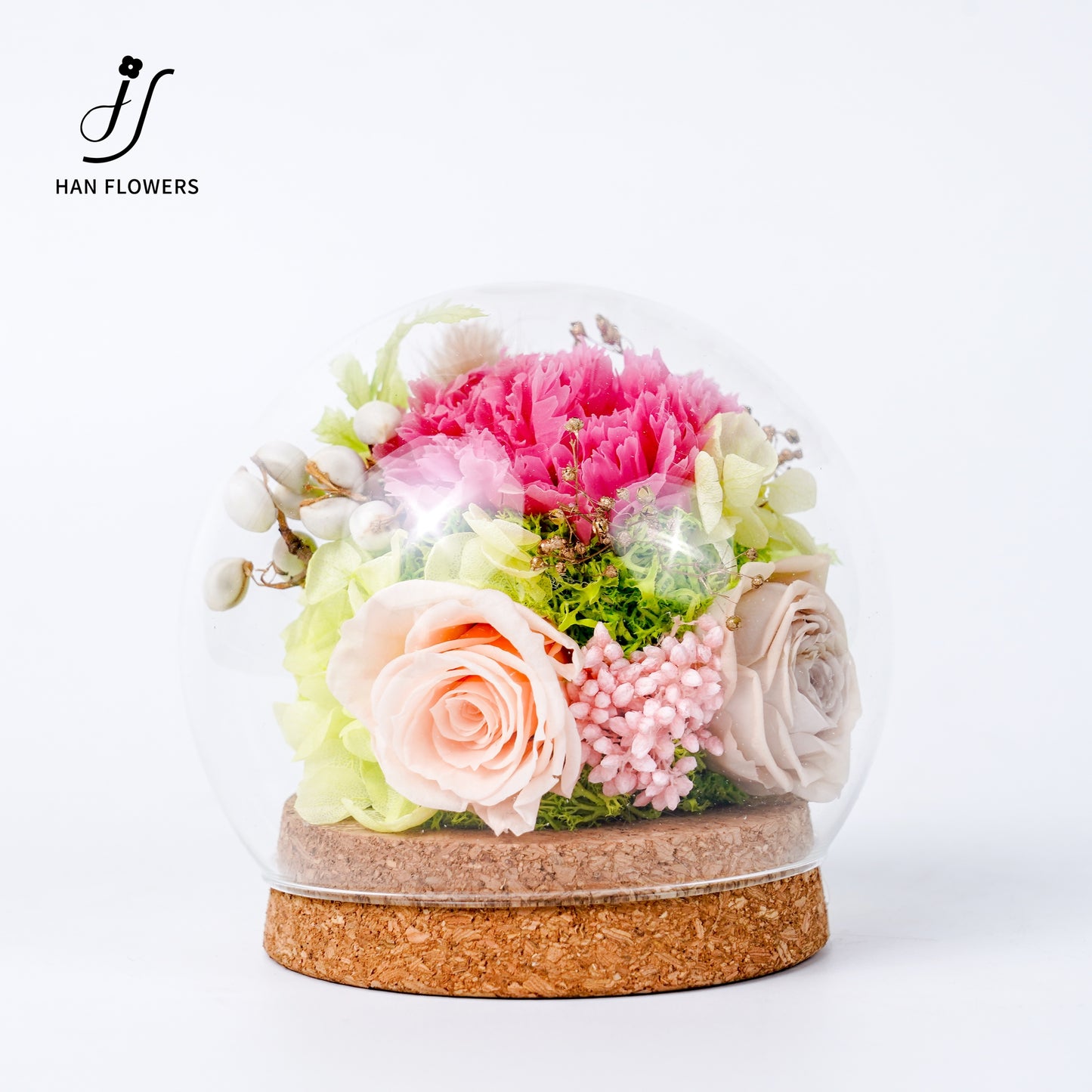 Forest Isle | Carnation & Rose Preserved Flower Glass Dome Display
