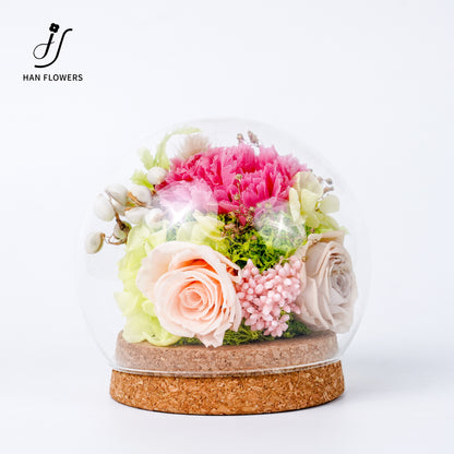 Forest Isle | Carnation & Rose Preserved Flower Glass Dome Display