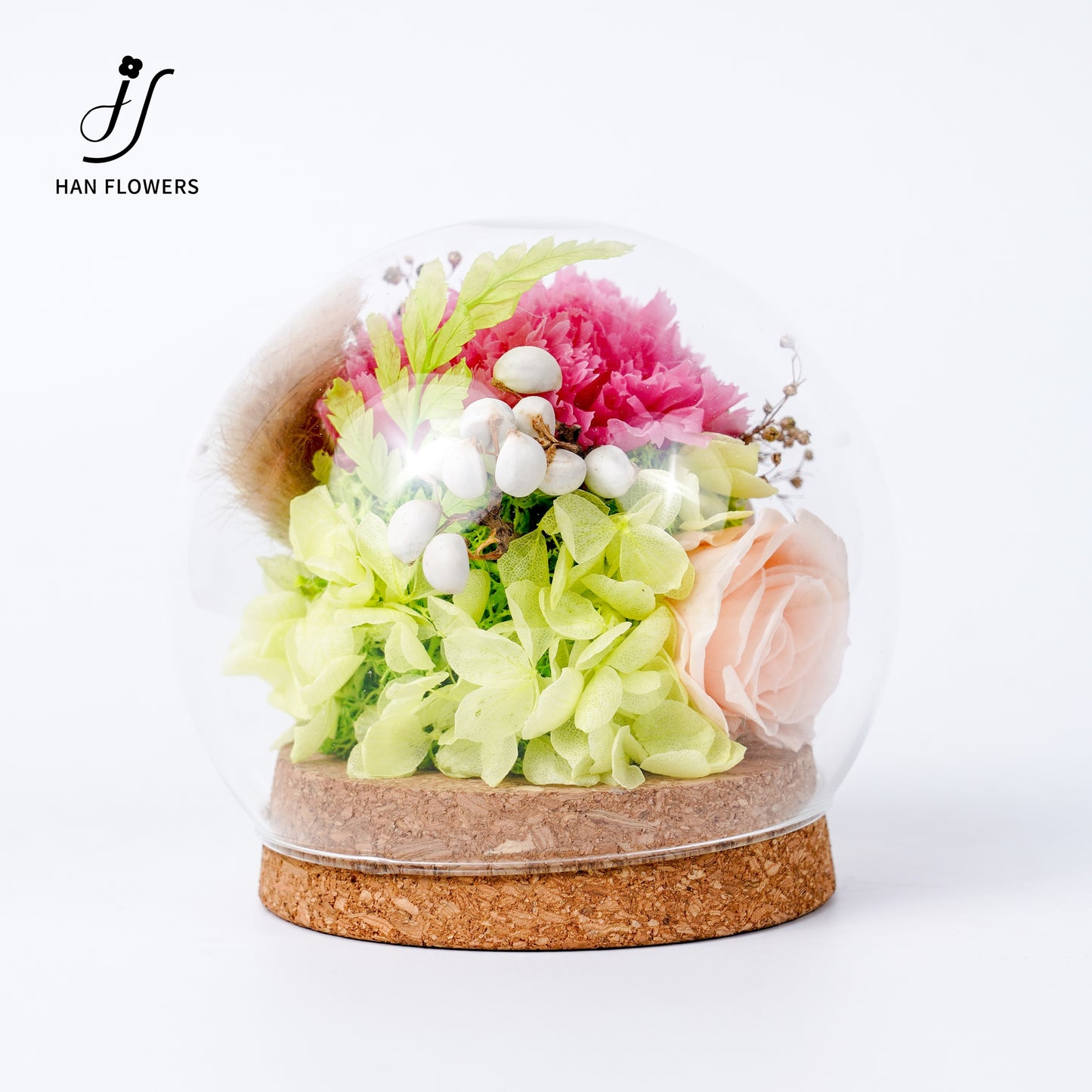 Forest Isle | Carnation & Rose Preserved Flower Glass Dome Display