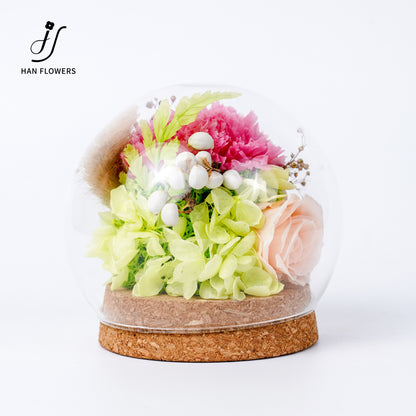 Forest Isle | Carnation & Rose Preserved Flower Glass Dome Display