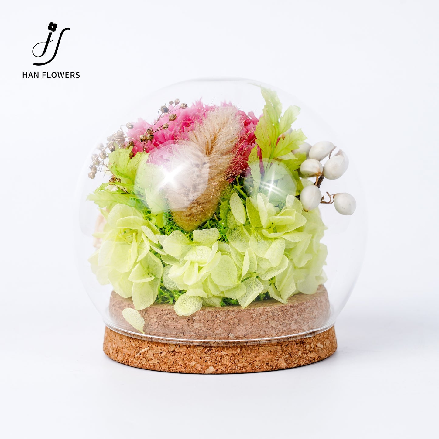 Forest Isle | Carnation & Rose Preserved Flower Glass Dome Display