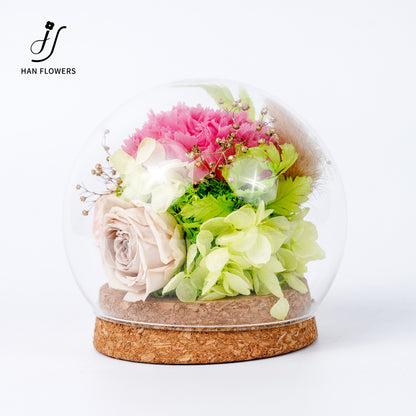 Forest Isle | Carnation & Rose Preserved Flower Glass Dome Display