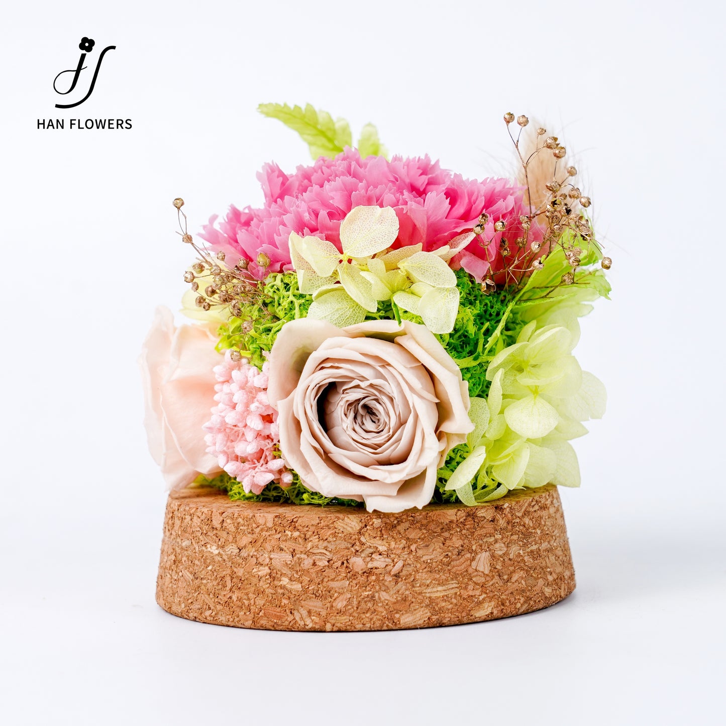 Forest Isle | Carnation & Rose Preserved Flower Glass Dome Display