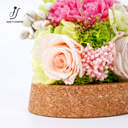 Forest Isle | Carnation & Rose Preserved Flower Glass Dome Display
