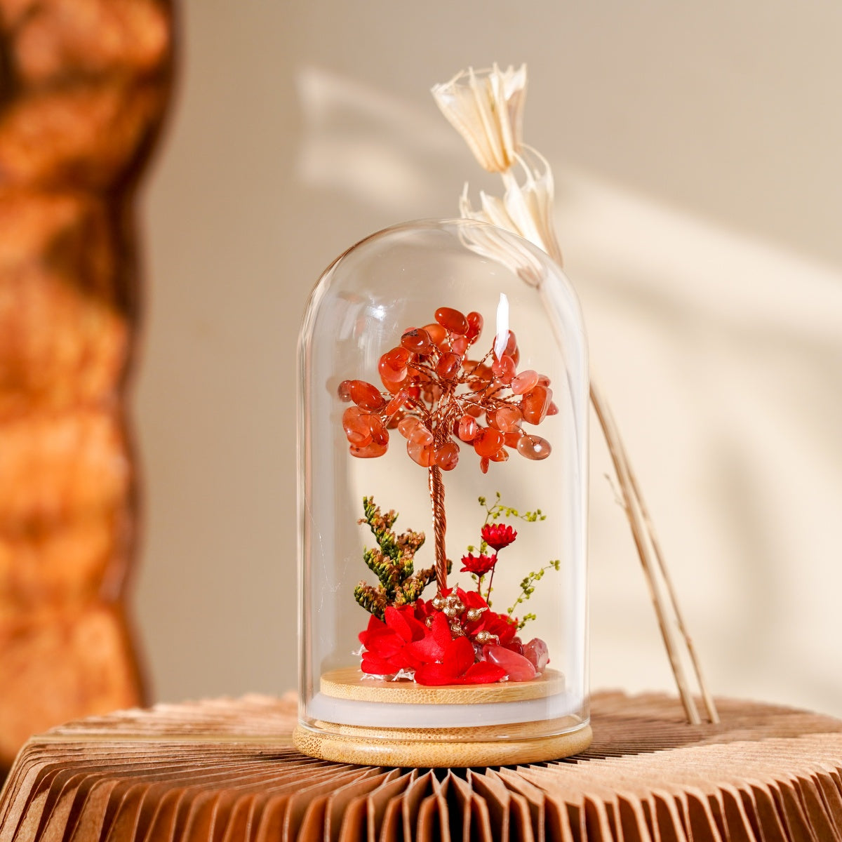 水晶樹永生花玻璃罩系列 (Crystal Tree Preserved Flower Dome Series) | 天然水晶與永生花的恆久祝福