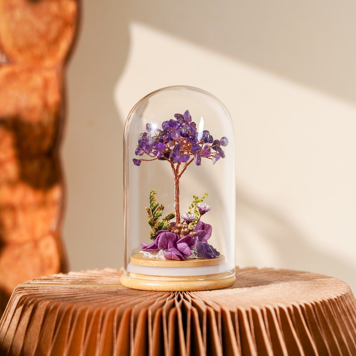 水晶樹永生花玻璃罩系列 (Crystal Tree Preserved Flower Dome Series) | 天然水晶與永生花的恆久祝福