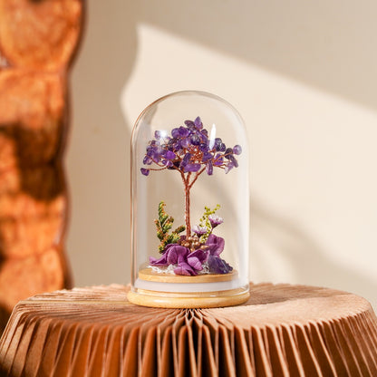 水晶樹永生花玻璃罩系列 (Crystal Tree Preserved Flower Dome Series) | 天然水晶與永生花的恆久祝福