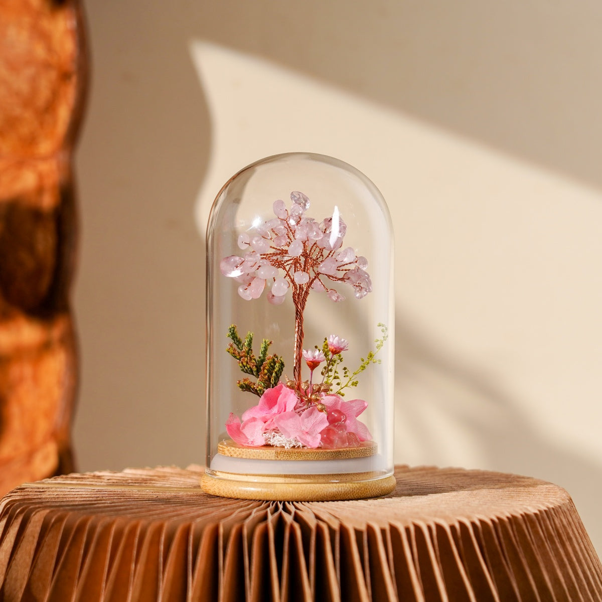 水晶樹永生花玻璃罩系列 (Crystal Tree Preserved Flower Dome Series) | 天然水晶與永生花的恆久祝福
