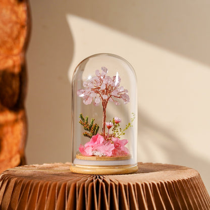 水晶樹永生花玻璃罩系列 (Crystal Tree Preserved Flower Dome Series) | 天然水晶與永生花的恆久祝福