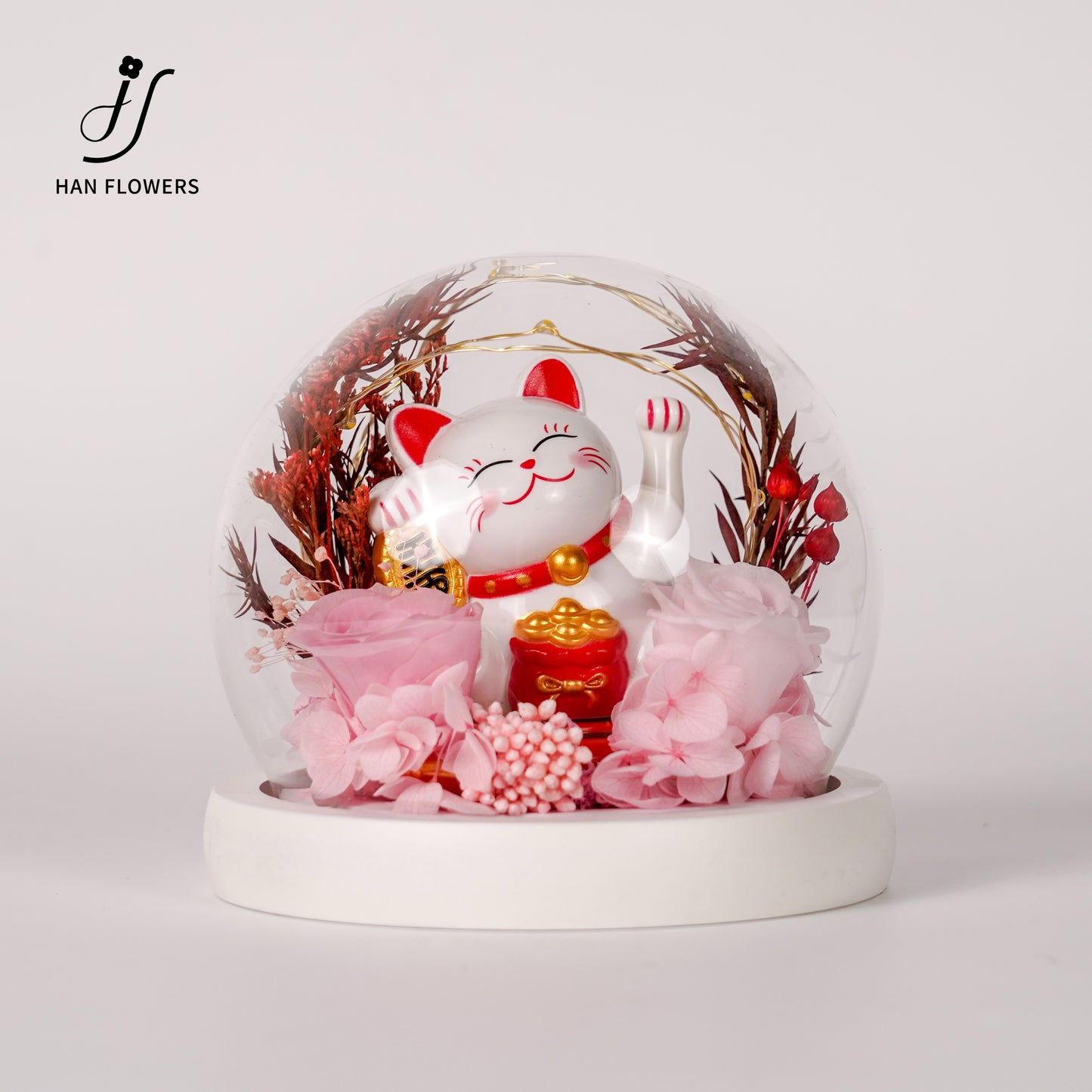 永生花 招財貓玻璃球