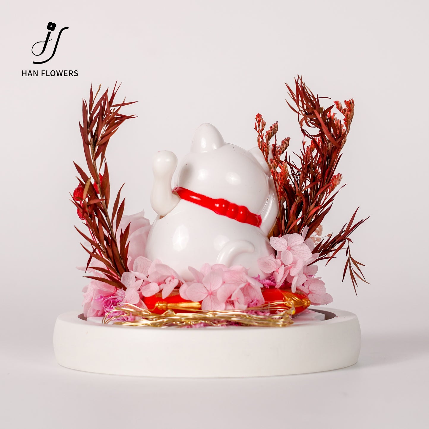 永生花 招財貓玻璃球