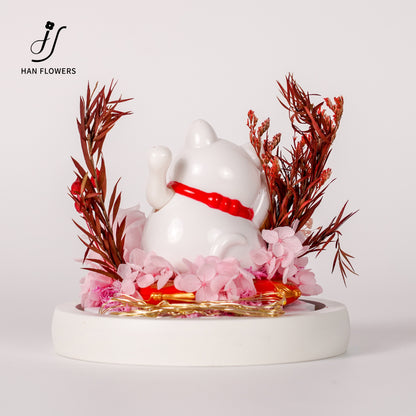 永生花 招財貓玻璃球