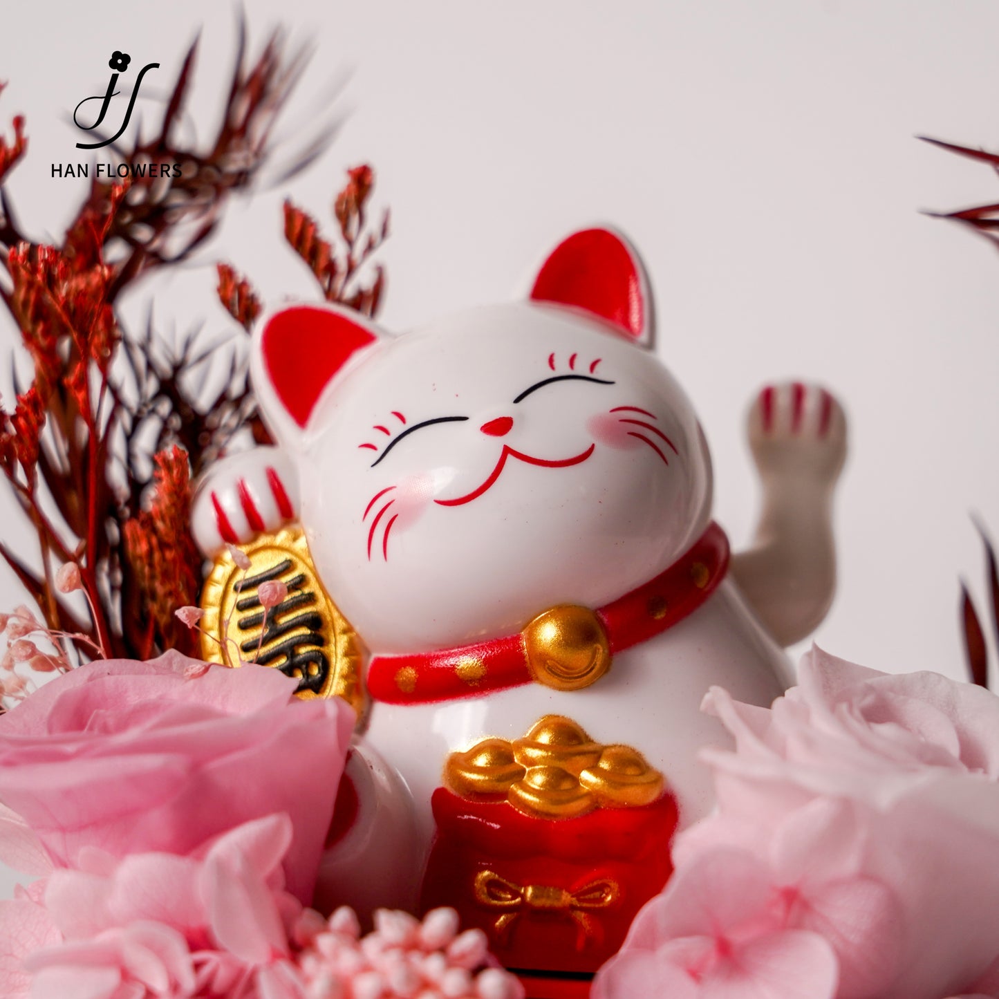 永生花 招財貓玻璃球