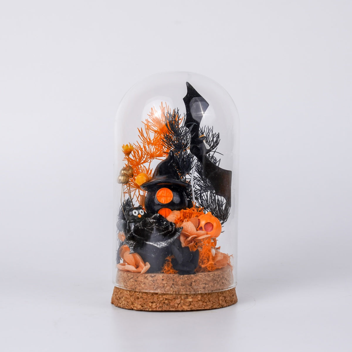 蝙蝠幽夢｜橙色玫瑰迷你玻璃罩花禮