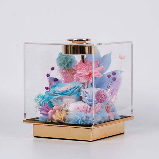 海洋之歌・流光海韻 (Glistening Tide)｜粉藍花藝金色底座觸碰式花藝燈