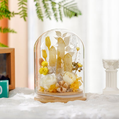 水晶花藝玻璃罩系列 (Crystal Floral Dome Series) | 天然水晶能量與恆久花藝的溫柔守護