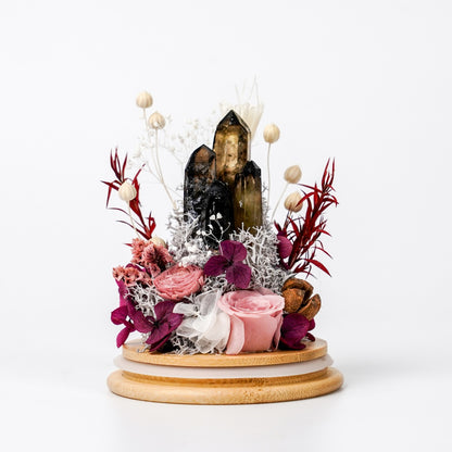 水晶花藝玻璃罩系列 (Crystal Floral Dome Series) | 天然水晶能量與恆久花藝的溫柔守護