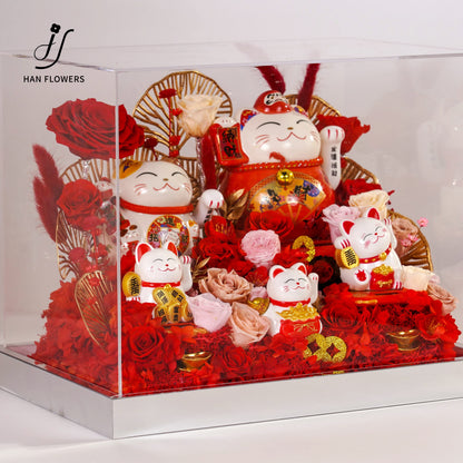 永生花 五福招財貓