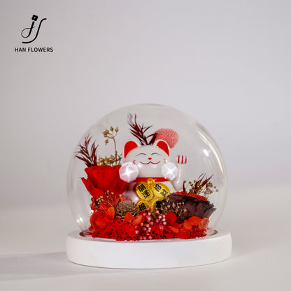 永生花 招財貓玻璃球