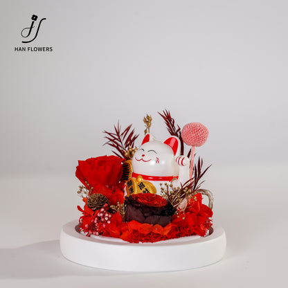 永生花 招財貓玻璃球