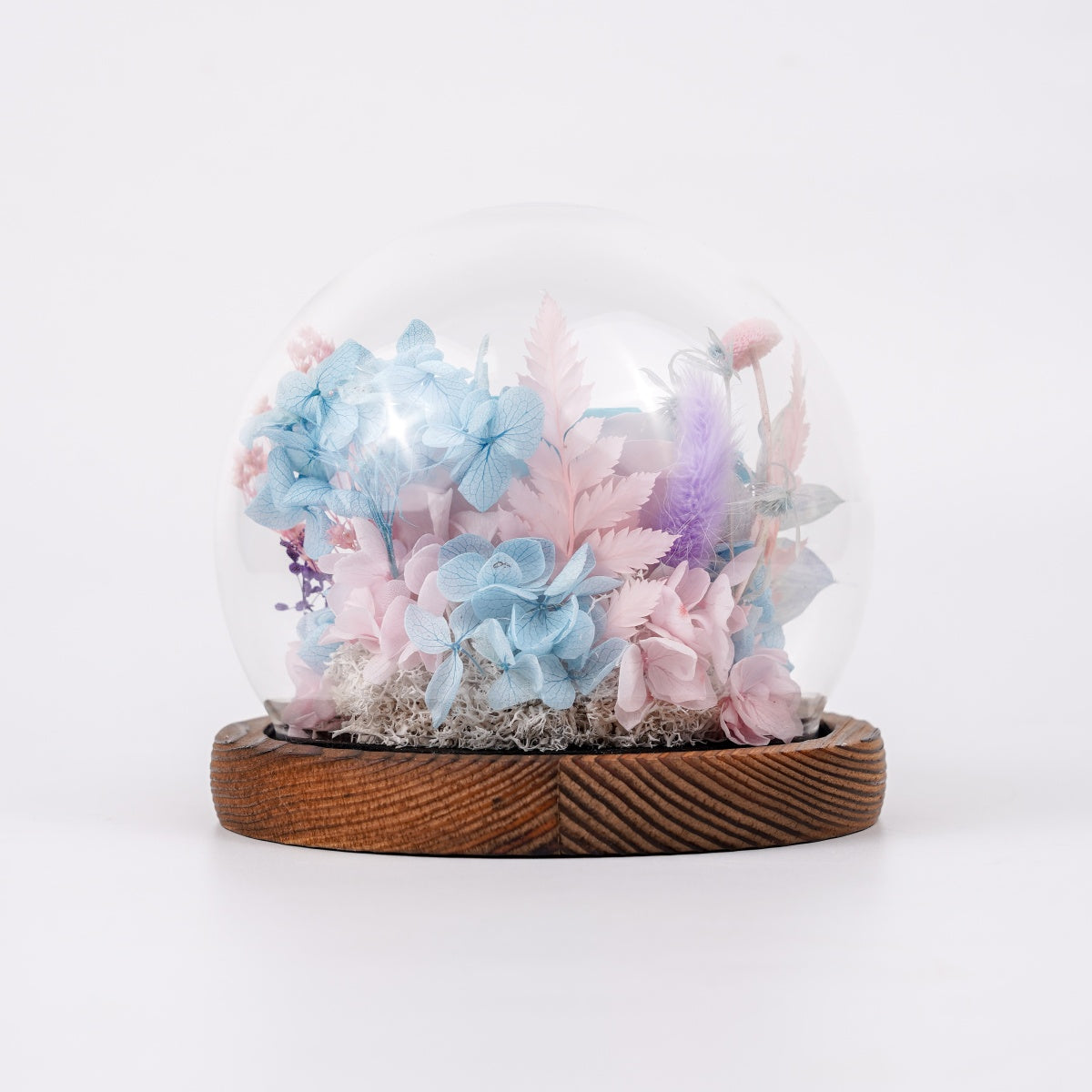 海洋之歌・雲端花語 (Cloud Reverie)｜粉藍漸層玫瑰玻璃罩花禮