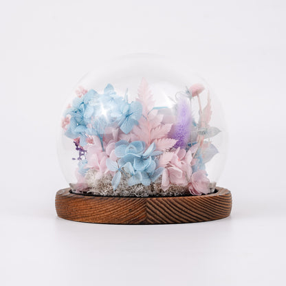 海洋之歌・雲端花語 (Cloud Reverie)｜粉藍漸層玫瑰玻璃罩花禮