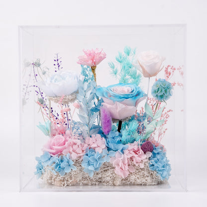 海洋之歌・海嶼花境 (Ocean Haven)｜粉藍漸層玫瑰透明方形花盒