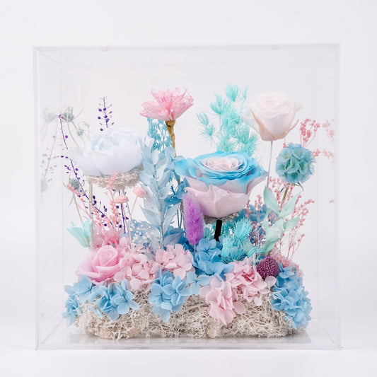 海洋之歌・海嶼花境 (Ocean Haven)｜粉藍漸層玫瑰透明方形花盒