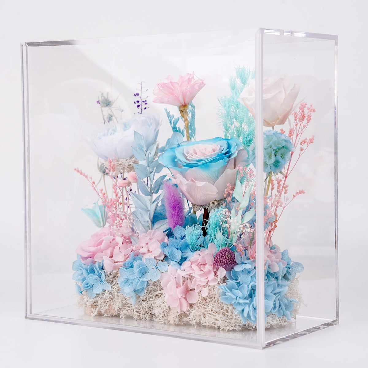 海洋之歌・海嶼花境 (Ocean Haven)｜粉藍漸層玫瑰透明方形花盒