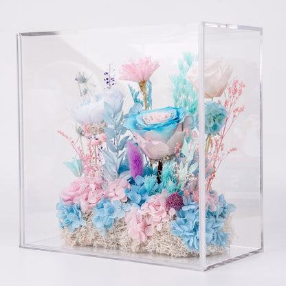 海洋之歌・海嶼花境 (Ocean Haven)｜粉藍漸層玫瑰透明方形花盒