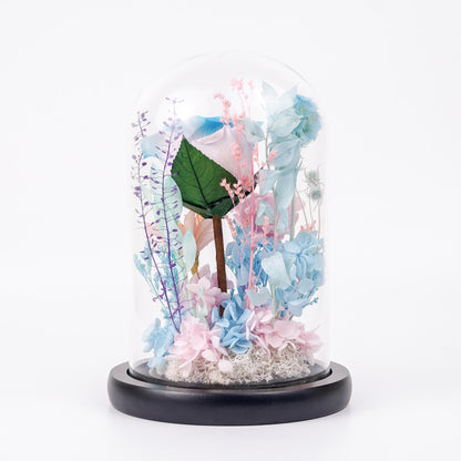 海洋之歌・碧海浮夢 (Azure Reverie)｜粉藍漸層玫瑰高身玻璃罩花禮