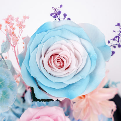 海洋之歌・碧海浮夢 (Azure Reverie)｜粉藍漸層玫瑰高身玻璃罩花禮