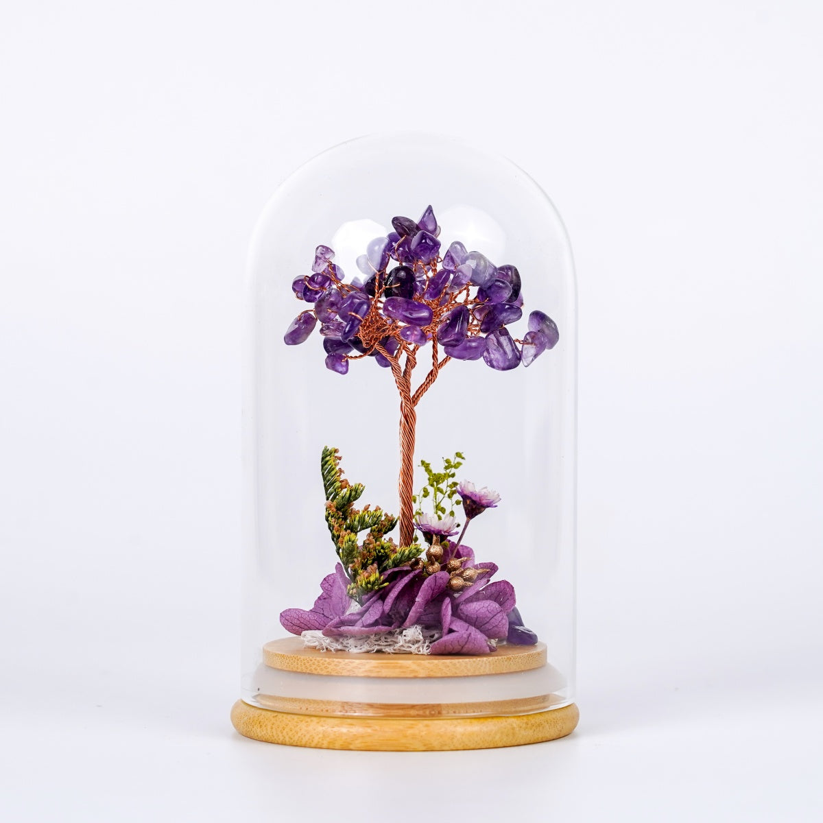 水晶樹永生花玻璃罩系列 (Crystal Tree Preserved Flower Dome Series) | 天然水晶與永生花的恆久祝福