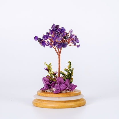 水晶樹永生花玻璃罩系列 (Crystal Tree Preserved Flower Dome Series) | 天然水晶與永生花的恆久祝福