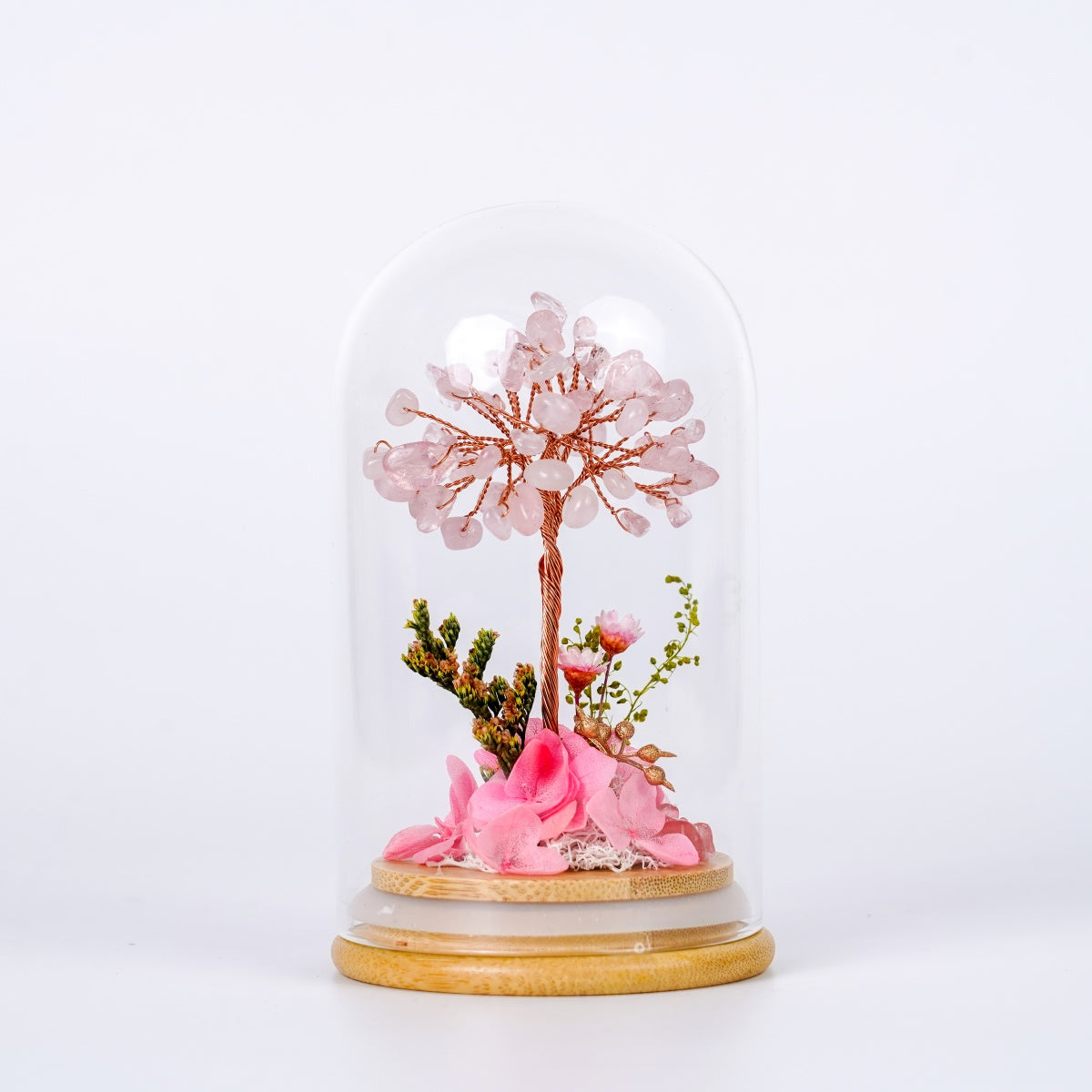水晶樹永生花玻璃罩系列 (Crystal Tree Preserved Flower Dome Series) | 天然水晶與永生花的恆久祝福