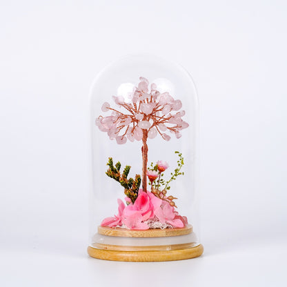 水晶樹永生花玻璃罩系列 (Crystal Tree Preserved Flower Dome Series) | 天然水晶與永生花的恆久祝福