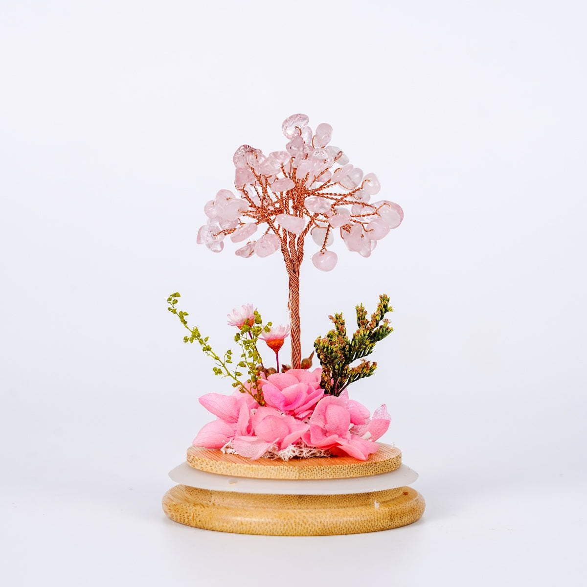 水晶樹永生花玻璃罩系列 (Crystal Tree Preserved Flower Dome Series) | 天然水晶與永生花的恆久祝福